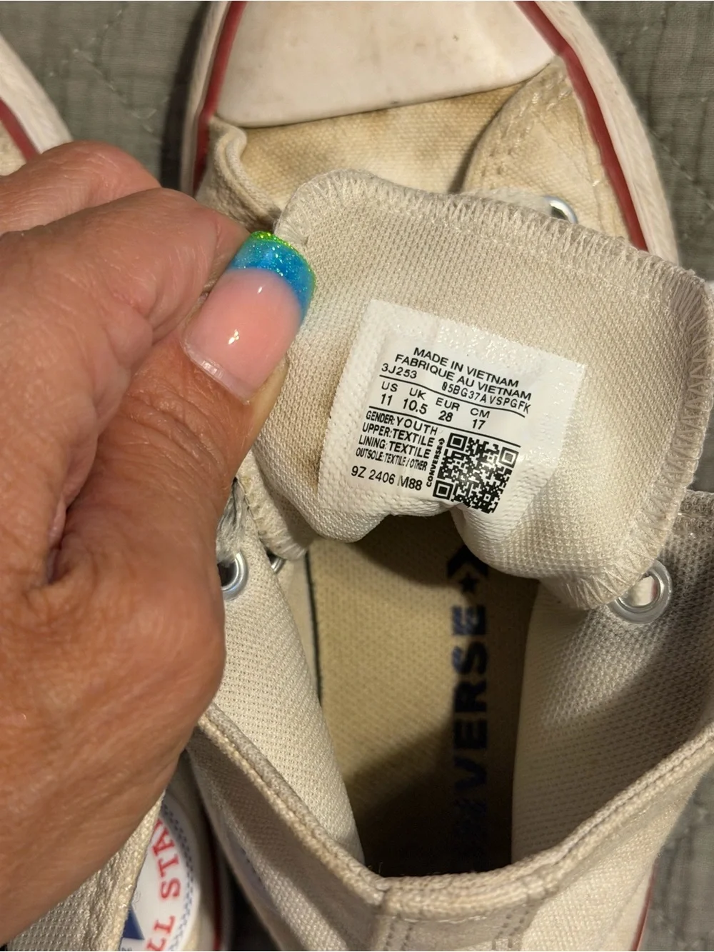 Converse Kids High-Top Sneakers in Off-White with Red Trim (need a good wash)